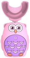 🦷 qmix kids electric toothbrush - u-shaped brush head | waterproof | cartoon design - ultra sonic toothbrush for toddlers (pink) logo