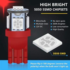 img 2 attached to 🔆 Qoope 194 Super Bright Red T10 LED Bulbs with 5050 Chipset, 5SMD, T10 2825 168 LED Bulbs Replacement for 12V Truck Car Interior Dome Map Door Courtesy Marker License Plate Lights - Pack of 20