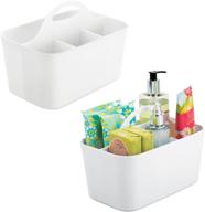 mdesign plastic shower caddy storage organizer basket for dorm bathroom bathtub - lumiere collection - 2 pack - white logo