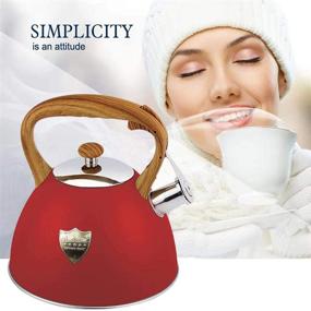 img 2 attached to 🔴 3L Stovetop Whistling Tea Kettle - Rust-Proof, Stainless Steel Teapot with Wood Pattern Handle - Loud Whistle, Suitable for All Heat Sources (Red)