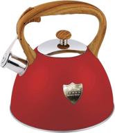 🔴 3l stovetop whistling tea kettle - rust-proof, stainless steel teapot with wood pattern handle - loud whistle, suitable for all heat sources (red) logo