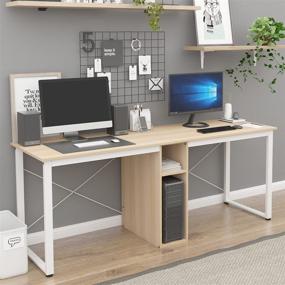 img 1 attached to 🖥️ Sogesfurniture 78 inches Maple Double Workstation Dual Desk with Storage - Ultimate Home Office Solution for 2-Person Computer Setup - BHUS-LD-H01-MO