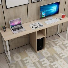 img 2 attached to 🖥️ Sogesfurniture 78 inches Maple Double Workstation Dual Desk with Storage - Ultimate Home Office Solution for 2-Person Computer Setup - BHUS-LD-H01-MO