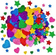 260 glitter foam stickers-assorted colors: self-adhesive stars & mini heart shapes for kids' crafts, greeting cards, home decor logo