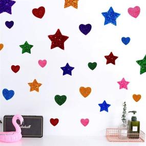 img 1 attached to 260 Glitter Foam Stickers-Assorted Colors: Self-Adhesive Stars & Mini Heart Shapes for Kids' Crafts, Greeting Cards, Home Decor