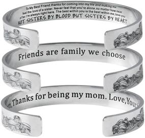 img 2 attached to 👯 Inspirational Friendship Bracelets for Women Mom - Engraved Mantra Stainless Steel Cuff Bangle Gifts for Teen Girls, Daughters, Sisters, & Best Friends - NOT SISTERS BY BLOOD BUT SISTERS BY HEART BRACELET