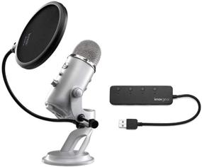 img 4 attached to Blue Yeti USB Microphone (Silver) with Knox Gear Pop Filter and USB Hub – Complete Bundle (3 Items)