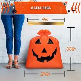 img 1 attached to 8 Pack Halloween Leaf Bags: Pumpkin Bags 24 x 30 in for Fall Leaves, Outdoor Garden Decoration | Orange Jack O Lantern, Lawn Trash Bags with Twist Ties