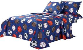 img 3 attached to 🛏️ WPM WORLD PRODUCTS MART Kids Collection Bedding: Fun Sports Design 3 Piece Blue Twin Size Sheet Set - Football, Soccer, Baseball, Basketball Theme with Flat Fitted Sheets and Pillow Sham (Football, Twin Sheet Set)