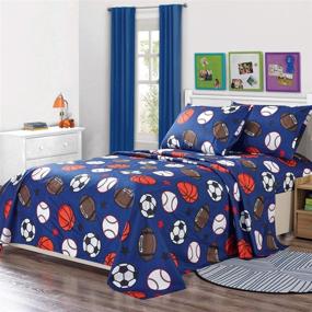 img 2 attached to 🛏️ WPM WORLD PRODUCTS MART Kids Collection Bedding: Fun Sports Design 3 Piece Blue Twin Size Sheet Set - Football, Soccer, Baseball, Basketball Theme with Flat Fitted Sheets and Pillow Sham (Football, Twin Sheet Set)
