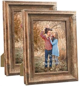 img 4 attached to ZBEIVAN 2-Pack Vintage Brown Family Art Rustic Photo Frames - 5x7 Picture Frame Set for Tabletop Display or Wall Mounting