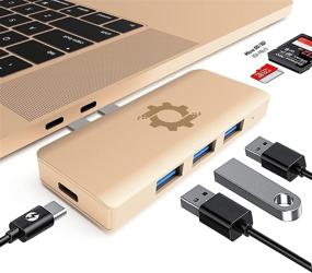 img 4 attached to 💻 NOV8Tech USB C Hub Dongle for MacBook Air M1 2021/2020/2019/2018 - 6 in 2 Gold MacBook Multiport Adapter with 100W Power Delivery, USB 3.0 Ports, and SD Card Readers