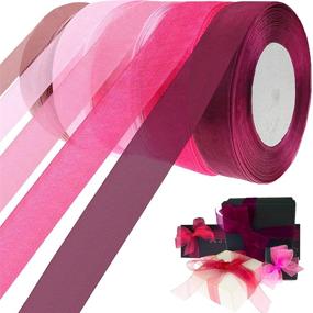 img 4 attached to 🎀 Chericus Ribbon - 1 Inch × 50 Yard Sheer Chiffon and Satin Ribbons for Gift Wrapping, Wedding, Christmas, Valentines, Bouquets, Crafts, Birthdays - 5 Rolls