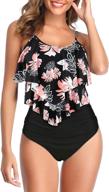 tummy control tankini swimsuits: two piece azue high waisted bikini for women – ruffled tank swimwear with athletic style logo