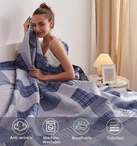 img 2 attached to 🛏️ Full/Queen Size Blue Plaid Quilt Set - Reversible Lightweight Navy Stripe Grid Coverlet Bedspread - 3-Piece Bedding Set - Soft Quilt for Bed (90" x 90")