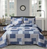 🛏️ full/queen size blue plaid quilt set - reversible lightweight navy stripe grid coverlet bedspread - 3-piece bedding set - soft quilt for bed (90" x 90") logo