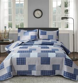 img 4 attached to 🛏️ Full/Queen Size Blue Plaid Quilt Set - Reversible Lightweight Navy Stripe Grid Coverlet Bedspread - 3-Piece Bedding Set - Soft Quilt for Bed (90" x 90")