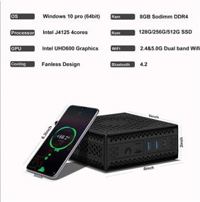 img 3 attached to Высокопроизводительный мини-ПК без вентилятора: Windows 10 Pro, DDR4 8GB+512GB SSD, процессор Intel Celeron J4125 до 2,7 ГГц, поддержка 4K@60Hz, двойной WiFi и BT 4.2.