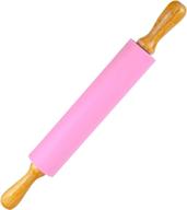 🍳 sleek 17-inch nonstick silicone rolling pin for baking with wooden handle logo