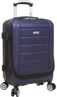 navy dejuno compact hardside 20-inch carry-on luggage featuring laptop pocket logo