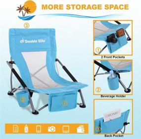 img 1 attached to 🏖️ Folding Low Sling Beach Chair with Enhanced Seam &amp; Multiple Pockets, Portable Backpack Beach Chair with Carry Bag &amp; Cup Holder, Lightweight Blue Mesh Camping Chair for Outdoor Lawn Picnic by Double Elite