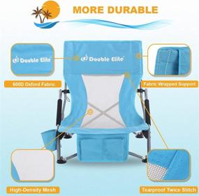 img 2 attached to 🏖️ Folding Low Sling Beach Chair with Enhanced Seam &amp; Multiple Pockets, Portable Backpack Beach Chair with Carry Bag &amp; Cup Holder, Lightweight Blue Mesh Camping Chair for Outdoor Lawn Picnic by Double Elite