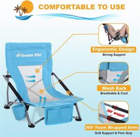 img 3 attached to 🏖️ Folding Low Sling Beach Chair with Enhanced Seam &amp; Multiple Pockets, Portable Backpack Beach Chair with Carry Bag &amp; Cup Holder, Lightweight Blue Mesh Camping Chair for Outdoor Lawn Picnic by Double Elite