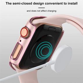 img 2 attached to 🌸 Чехол Charlam для Apple Watch 40 мм - Совместим с iWatch SE Series 6 5 4, защитное стекло, 2 шт. защитный чехл для мужчин и женщин, розовое золото с черным и розовым краем с розовым бампером