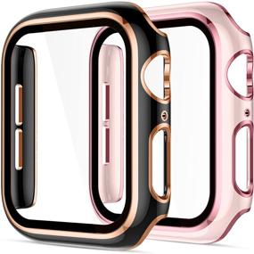 img 4 attached to 🌸 Чехол Charlam для Apple Watch 40 мм - Совместим с iWatch SE Series 6 5 4, защитное стекло, 2 шт. защитный чехл для мужчин и женщин, розовое золото с черным и розовым краем с розовым бампером