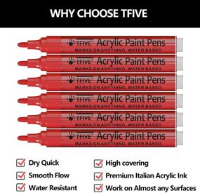 img 3 attached to 🖌️ Красные маркеры на акриловой основе с средним наконечником - 6 штук для творческих проектов, рисунков на камнях, ткани, дереве, коже, металле, керамике, бумаге, стекле, пластике - постоянные маркеры с водной основой цвета красный