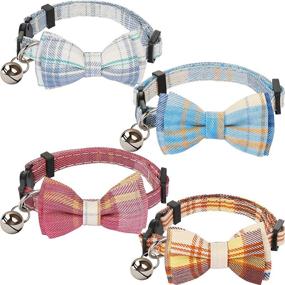 img 4 attached to Weewooday 4 Pieces Breakaway Cat Collar: Cute Plaid Patterns with Bow Tie and Bell - Kitty Safety Buckle Collars for Pet Kitten Cats Puppy