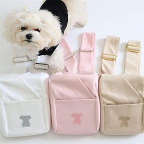 img 1 attached to 🐶 MISO PUP Dual Strap Dog Sling Carrier (White/Gold) with Pockets & Head Notches | Made in USA | Machine Washable | Ideal for Small Dogs up to 8lbs | Spoil Your Furry Companion