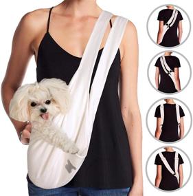 img 3 attached to 🐶 MISO PUP Dual Strap Dog Sling Carrier (White/Gold) with Pockets & Head Notches | Made in USA | Machine Washable | Ideal for Small Dogs up to 8lbs | Spoil Your Furry Companion