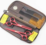 🏻 premium 5.5" hair cutting scissors & salon blending thinning shears with leather bag for barbershop excellence logo