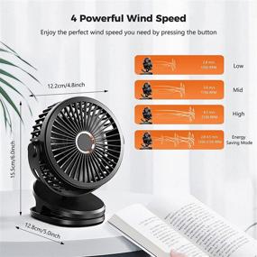 img 4 attached to 👶 Portable 10000mAh Clip on Fan with USB Rechargeable Battery-Operated & Hook - 3 Speeds, 4 Modes, 6 Inch Size, 360° Rotation - Ultra-Quiet Desk/Stroller Fan for Baby - Black Ezire