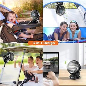 img 1 attached to 👶 Portable 10000mAh Clip on Fan with USB Rechargeable Battery-Operated & Hook - 3 Speeds, 4 Modes, 6 Inch Size, 360° Rotation - Ultra-Quiet Desk/Stroller Fan for Baby - Black Ezire