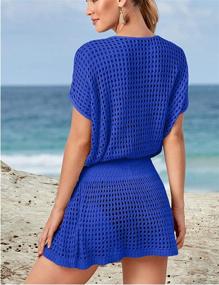 img 1 attached to 👙 Women Crochet Hollow Out Swim Cover Ups - Short Sleeve Beach Swimwear Tunic Dress