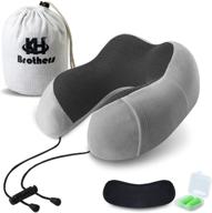 🌐 kh brothers travel pillow set: 100% memory foam adjustable neck support pillow for airplane, car and sleep, with storage bag, sleep mask, and earplugs - gray logo