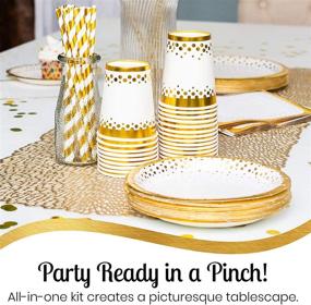 img 2 attached to Gold Party Supplies Set - Disposable Paper Dinnerware for 24 Guests - White & Gold Plates, Napkins, Cups, Straws, Tablecloth, Confetti - Ideal for Weddings, Bridal Showers, Brunch, Birthdays & Baby Showers