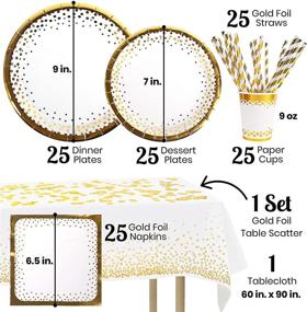 img 3 attached to Gold Party Supplies Set - Disposable Paper Dinnerware for 24 Guests - White & Gold Plates, Napkins, Cups, Straws, Tablecloth, Confetti - Ideal for Weddings, Bridal Showers, Brunch, Birthdays & Baby Showers