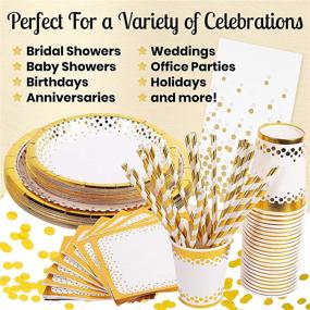 img 1 attached to Gold Party Supplies Set - Disposable Paper Dinnerware for 24 Guests - White & Gold Plates, Napkins, Cups, Straws, Tablecloth, Confetti - Ideal for Weddings, Bridal Showers, Brunch, Birthdays & Baby Showers
