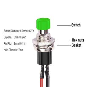 img 1 attached to DaFuRui Momentary Push Button Switch，10Pack Black 1A 250V AC 2 Pins SPST Normal Open Mini Push Button Momentary Switch With Pre-Soldered Wires（Green）