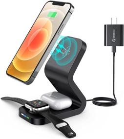 img 4 attached to 🔌 HLOVEB Magnetic Wireless Charger with MagSafe for Apple iPhone 12 Series, iWatch SE/6/5/4/3/2, AirPods 2/Pro – 3 in 1 Charging Station (Includes 18W Adapter) - Fast Wireless Charging Compatible