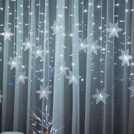 96led snowflakes curtain string lights 11.5ft/3.5m for christmas window decoration - plug-in led string lights for bedroom, patio, wall - ideal for weddings, birthdays, indoor & outdoor parties (white) логотип