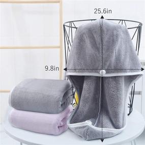 img 1 attached to 💆 Ultra Absorbent Hair Drying Towel Set for Women - 2 Pack, Microfibre Hair Towel Wrap with Button - Fast Drying Hair Hat - Perfect for Curly, Long, Thick Hair (Gray & Purple)