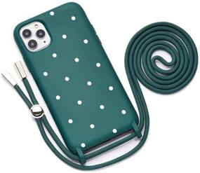 img 4 attached to Necklace Phone Cover Compatible With IPhone 11 Pro Case With Cord Strap Soft Silicone Crossbody Lanyard Bumper Dark Green With Pattern White Dots