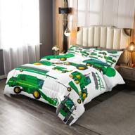 construction vehicle comforter set for boys - excavator down comforter twin, green equipment trucks duvet set for kids, construction tractor theme quilt set for bedroom decor logo