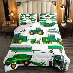 img 3 attached to Construction Vehicle Comforter Set for Boys - Excavator Down Comforter Twin, Green Equipment Trucks Duvet Set for Kids, Construction Tractor Theme Quilt Set for Bedroom Decor