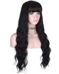 img 2 attached to AMZCOS Long Wavy Black Wig with Bangs for Women - Heat Resistant Synthetic Hair Wig for Stylish Daily Use (Black)