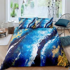 img 4 attached to Teal Blue Marble Bedding Set - Duvet Cover with Gold Texture - Comforter Cover for Kids - Boys and Girls - Trippy Fluid Liquid Design - Twin Size - 1 Gypsy Golden Abstract Tie Dye Duvet Cover with 1 Pillowcase